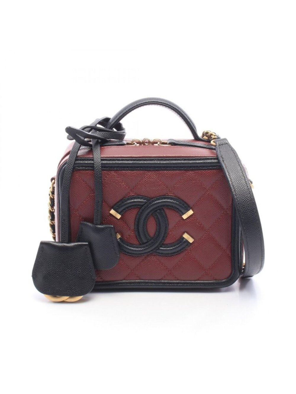 Chanel Shoulder Bag CC Filigree Small Vanity Wine Red Black Caviar Leather CC